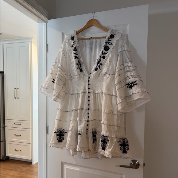 Anthropologie Embroidered V-Neck Ruffled Mini Dress, NWOT, Size 1X - Picture 3 of 4